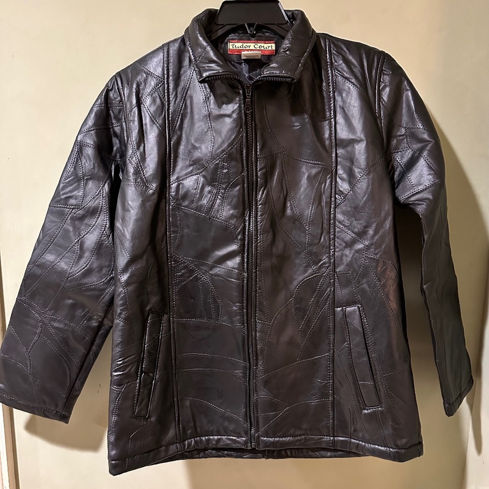 Vintage Embossed Patterned Leather Black Jacket Women’s Size M